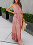 WMNS Flowing Pleated Sleeveless Maxi Dress - Sash Tie